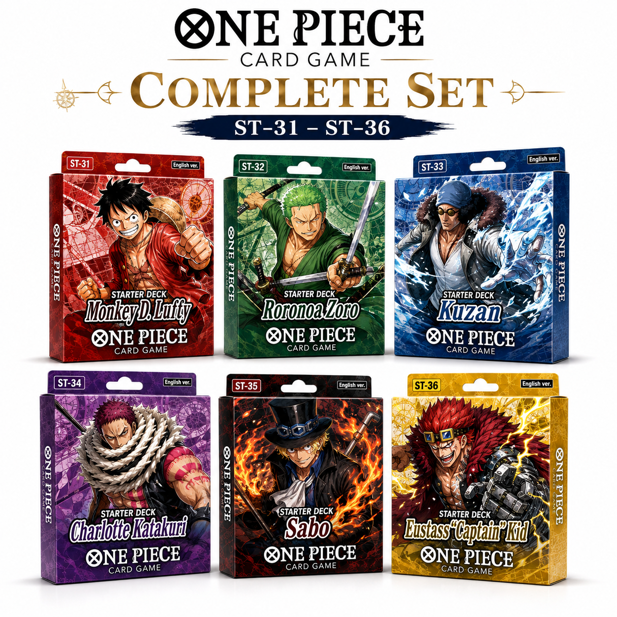 One Piece Starter Deck ST-31–ST-36 Complete Set – Englisch