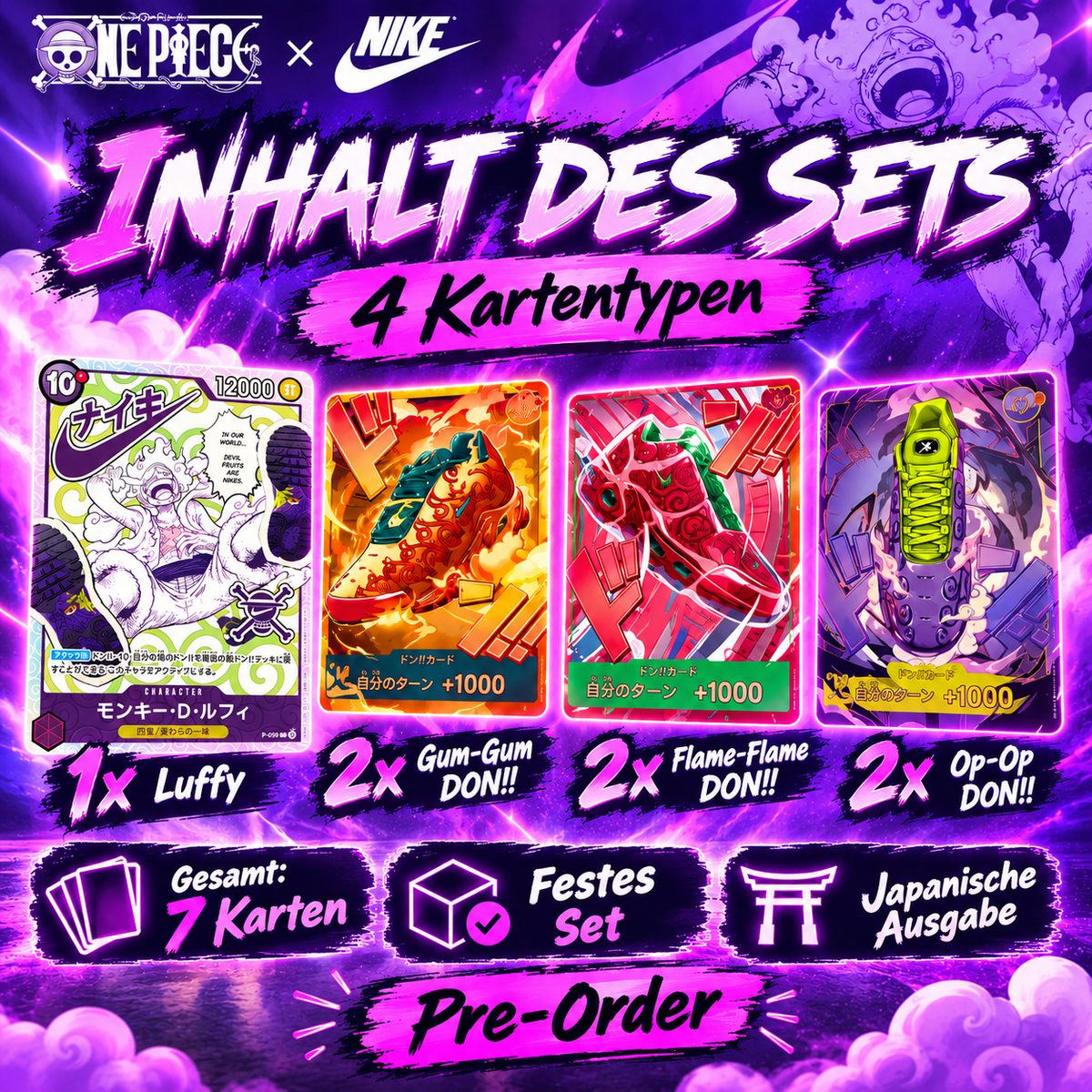 One Piece x Nike Collab Edition – Inhalt des 7-Karten-Sets Japanisch