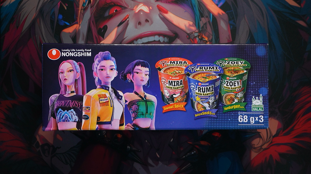 Eigene Aufnahme des Nongshim KPop Demon Hunters HUNTR/X 3er-Mixpacks