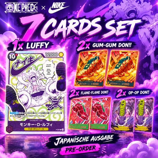 One Piece x Nike Collab Edition 7-Karten-Set Japanisch – 1x Luffy und je 2x DON!!