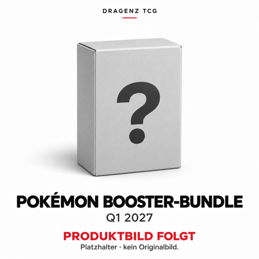 Platzhalter für Pokémon BOOSTER-BUNDLE Q1 2027 – Produktbild folgt, kein Originalbild.